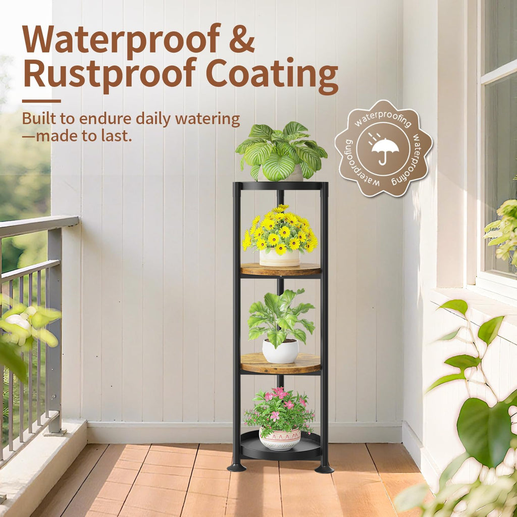 LASZOLA Plant Stand Tall Flower Holder for Indoor Corner, 4 Tier Black | Heavy Duty Metal Vertical Multi Level Shelf