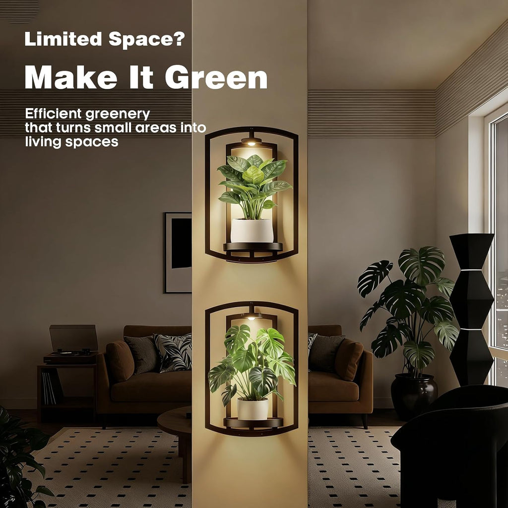 Aisdan Wall Plant Holder, Wall Planters for Indoor Plants with Wireless Remote Lights, Frame Plant Wall Shelves Wall