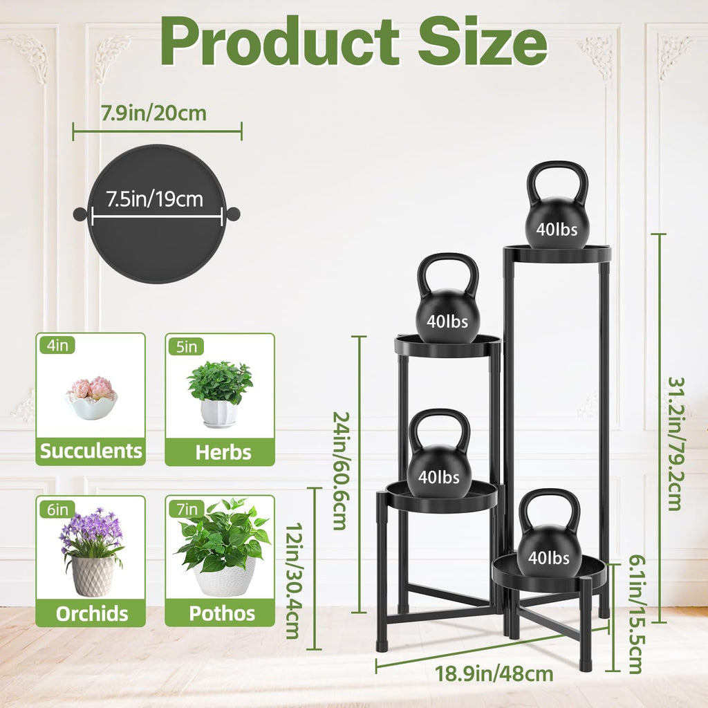 iDavosic.ly Plant Stand Indoor Outdoor, 4 Tier Metal Corner Shelf, Black | Tiered Flower Display Holder, Folding Multi
