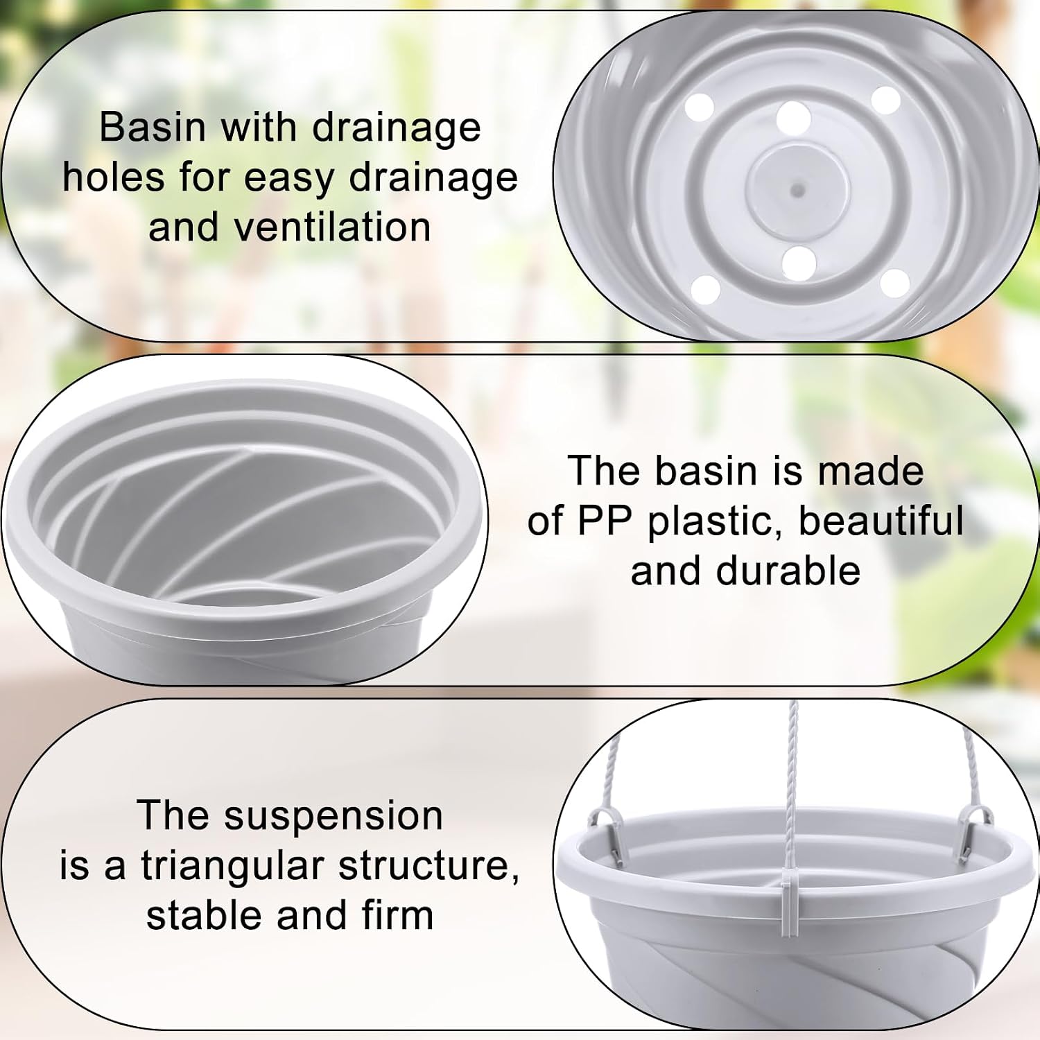 Tioncy 50 Pcs Plastic Hanging Planter Round Hanging Pot for Plants Containers with Hook Flower Plant Pots Holders for