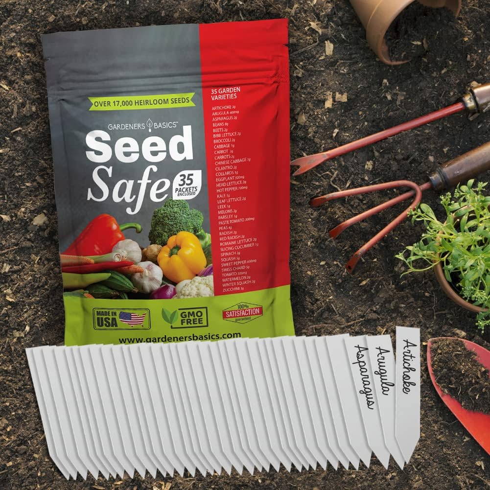 Gardeners Basics Seed Safe Kit - 35 Easy to Grow Heirloom Vegetable Seeds for Beginners - Non GMO Garden Starter Set