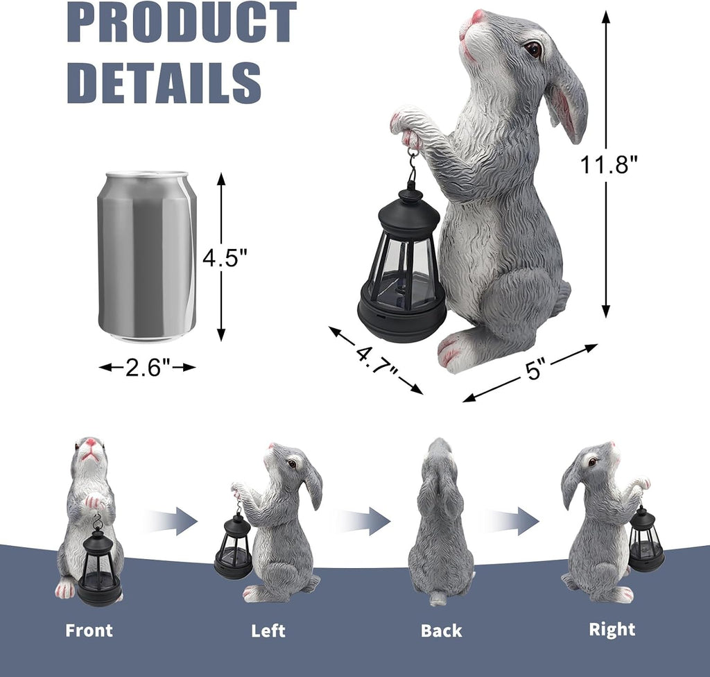 Solar Rabbit Garden Statue with Glowing Lantern - Weatherproof Resin Outdoor Decor for Yard, Patio, Lawn & Balcony