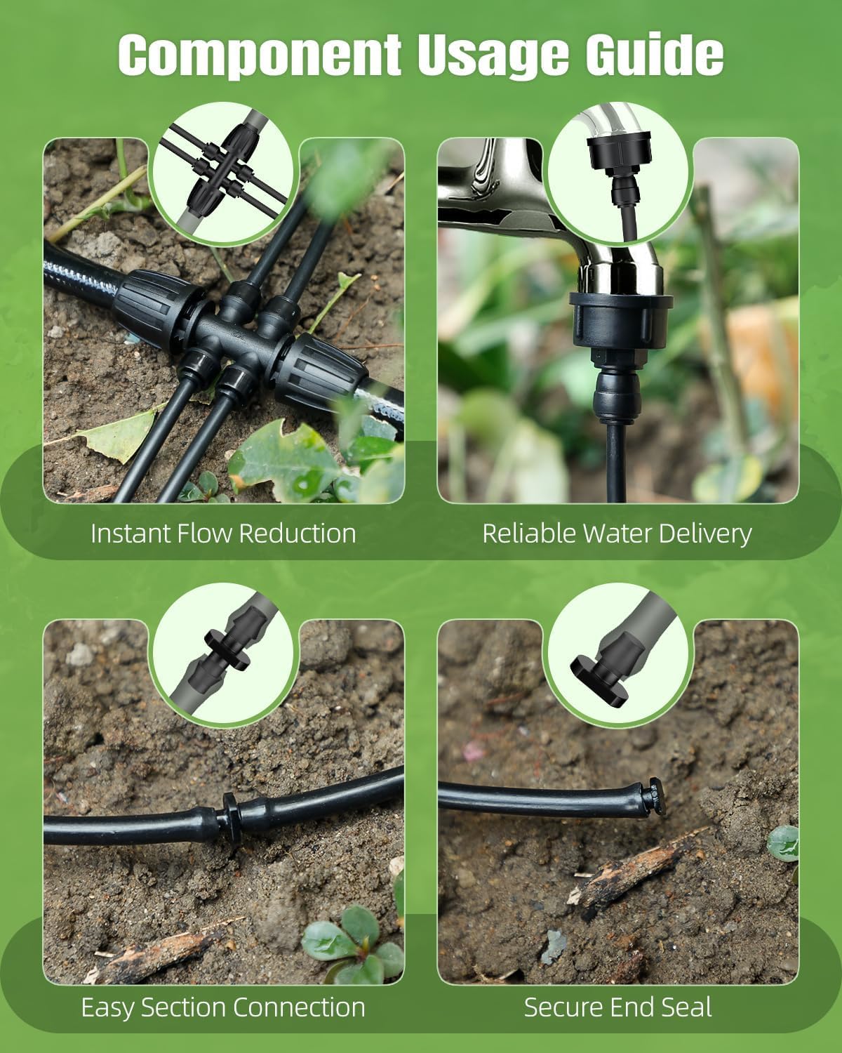 Pawfly 200 ft 1/4 Drip Irrigation Tubing, 1/4" Emitter Tubing with 6" Spacing, Polyethylene Drip Line with 24 Parts