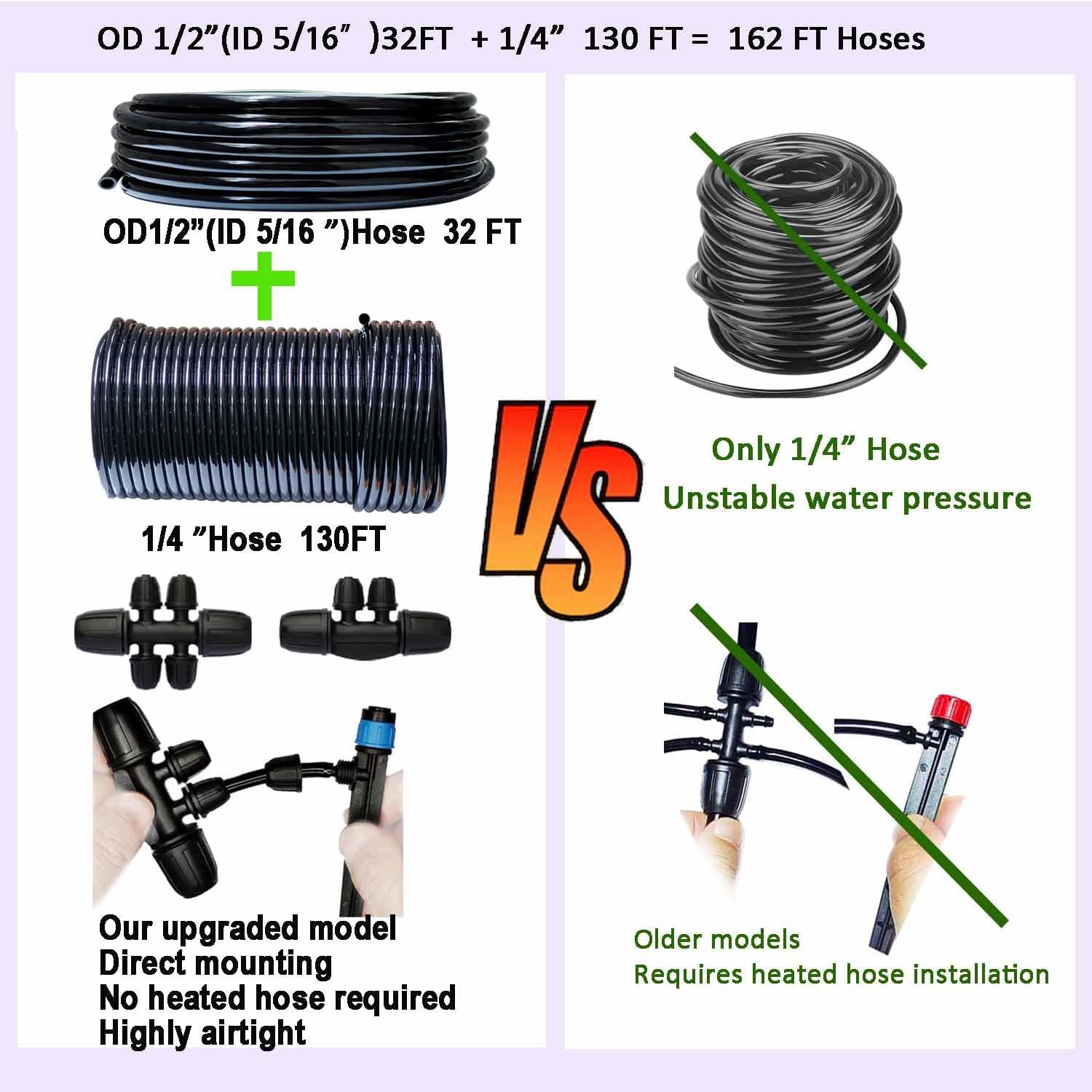 Drip Irrigation System with Water Timer Auto Watering System for Garden 5/16“ID and 1/4 Inch Pipe 162ft Adjustable