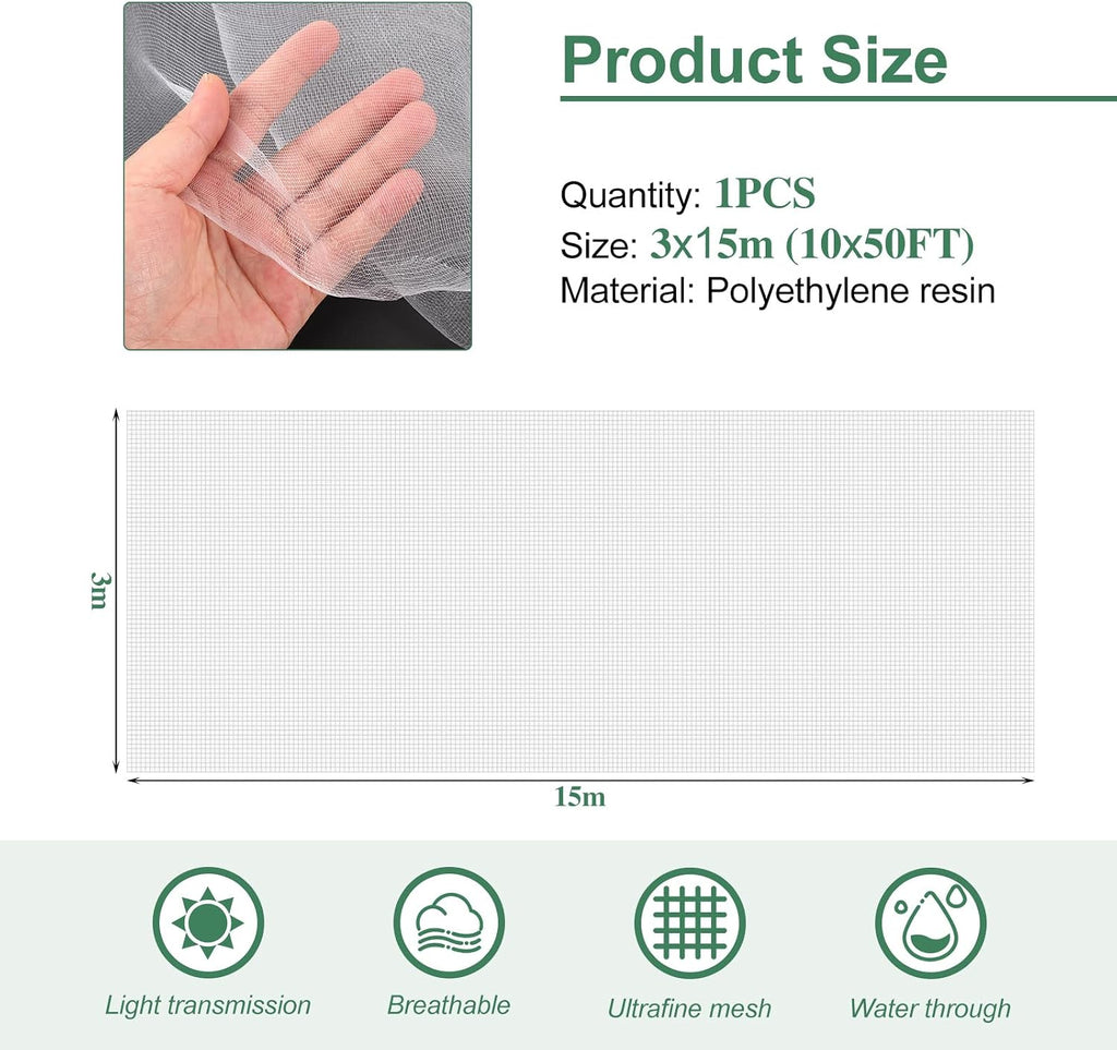 Garden Netting Pest Barrier 10 x 50FT Garden Mesh Netting Insect Netting Garden Neting for Raised Beds Garden Insect