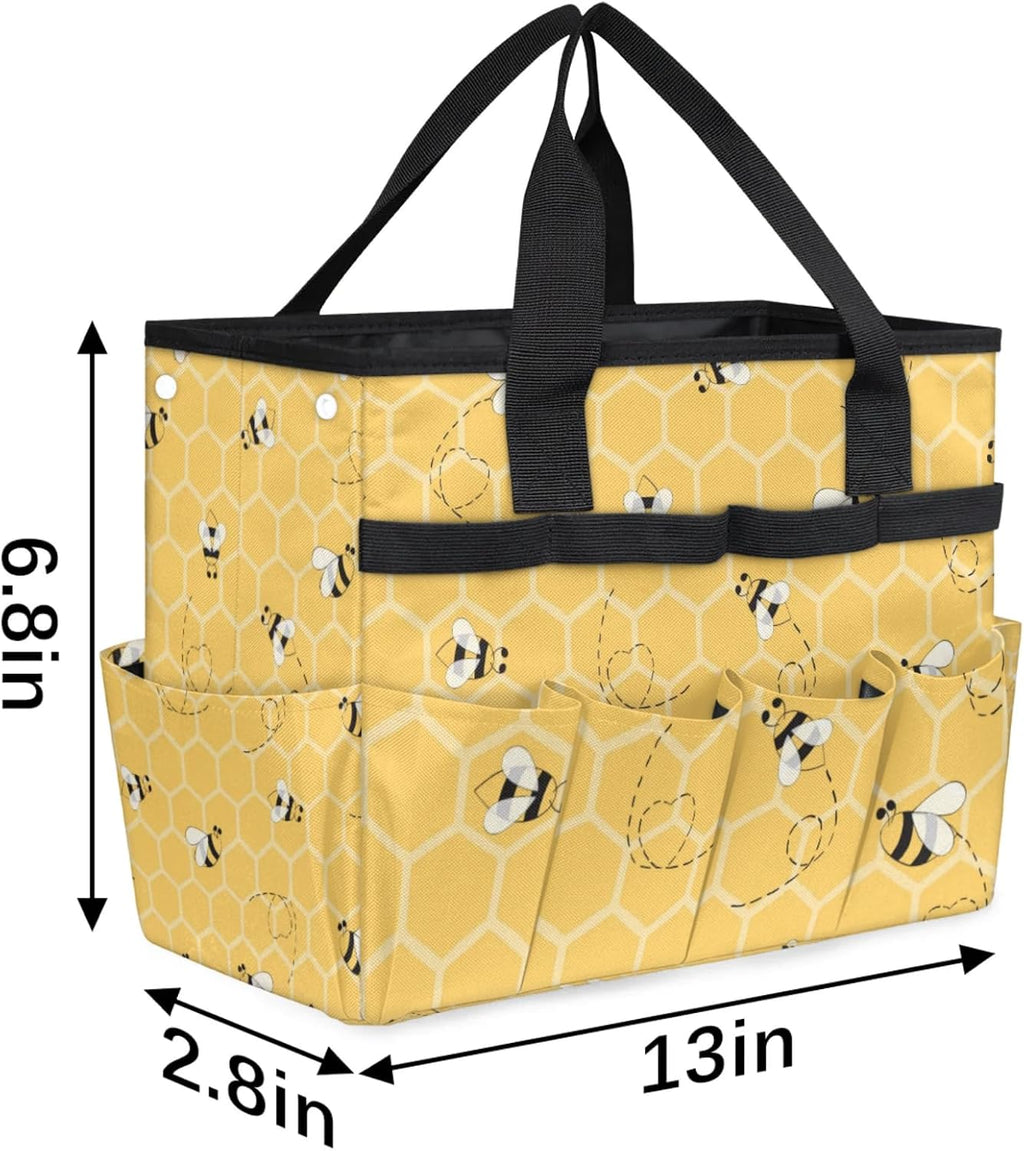 Yellow Bee Gardening Tool Bag,Heavy Duty Garden Tote Bag,Portable Oxford Gardening Storage Basket Organizer Handbag