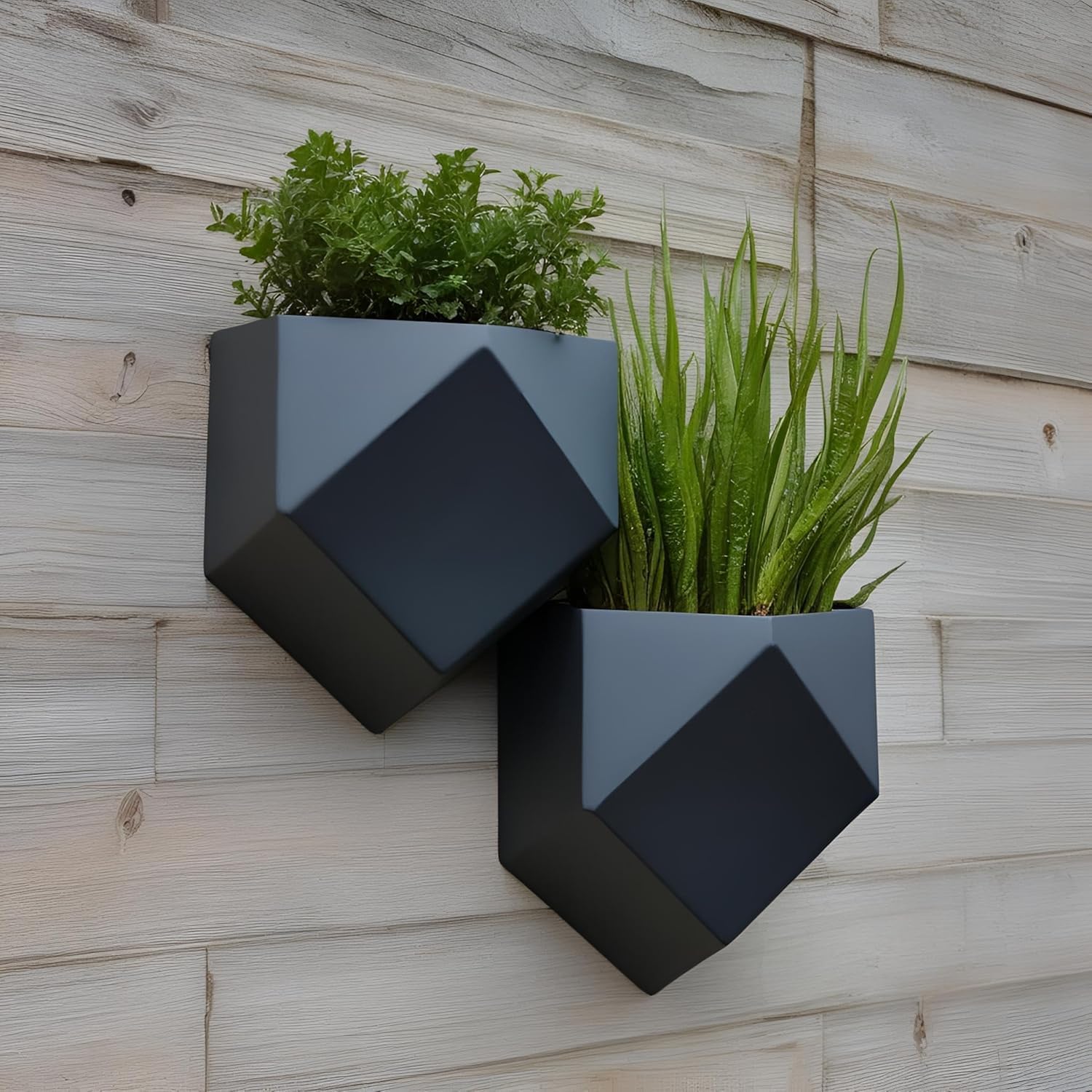 Vertical Garden Wall Planters – 2-Pack Modern Matte Black Geometric Pots for Indoor Plants, Wall Vase, Indoor and