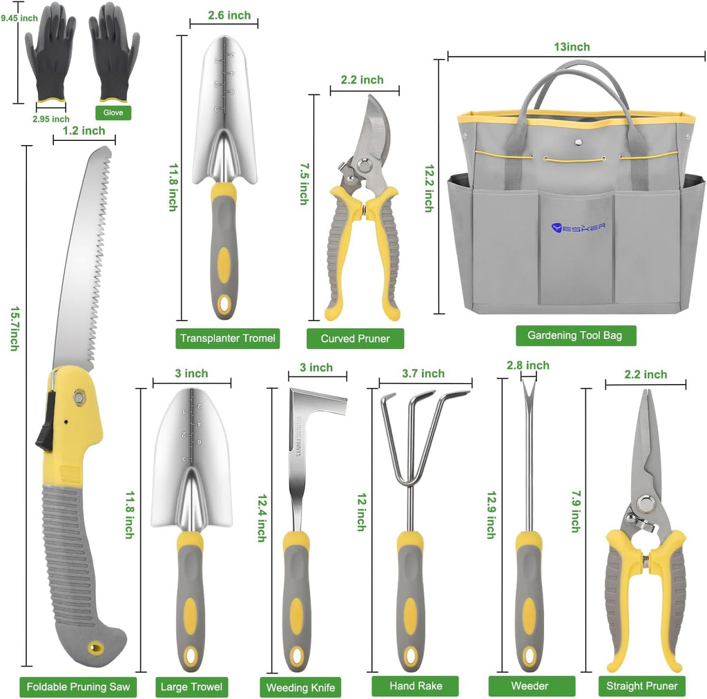 Yesker Gardening Tools 10-Piece Heavy Duty Garden Tool Set Gardening Supplies Gifts for Women Men Gardening Hand Tool