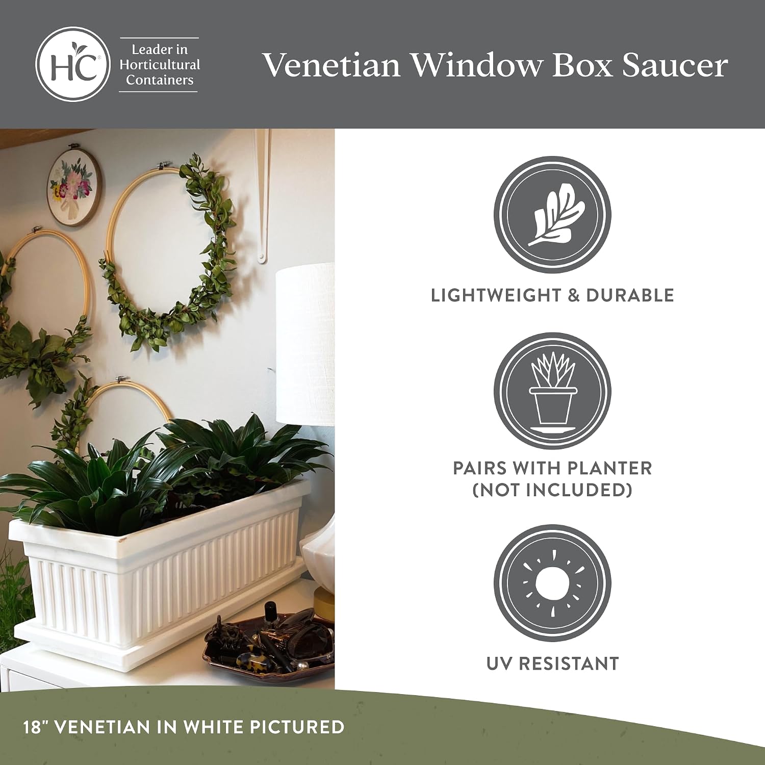 The HC Companies Venetian Rectangular Plant Tray - Lightweight Plastic Plant Saucer - Plant Drip Trays for Drainage