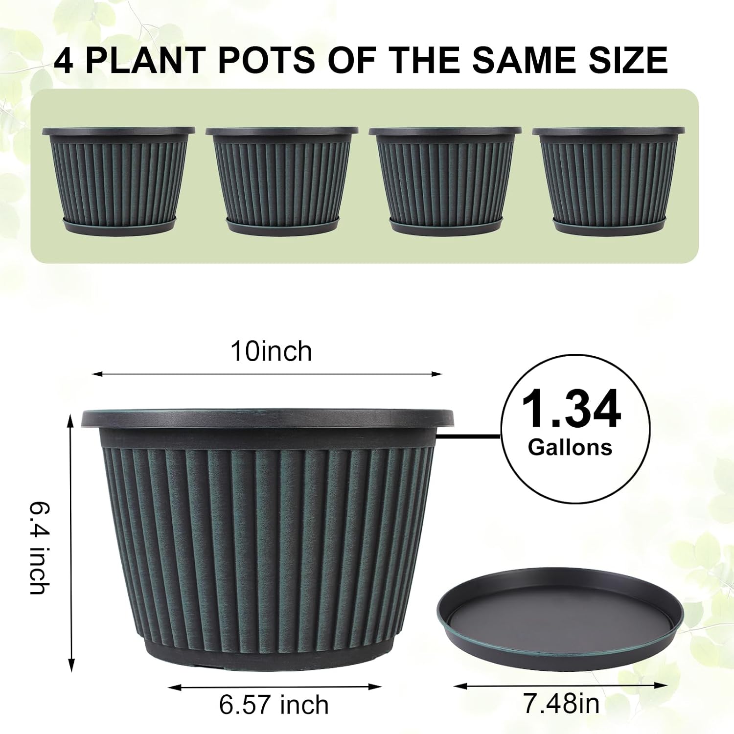 Myfeegoin Planter-Pots-for-Plants-Indoor-Outdoor, 4 Pack 10 Inch Plastic Flower Pots with Saucer & Drainage Holes