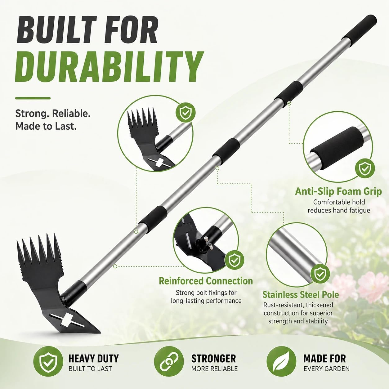Weed Puller Tool with Long Handle, 60'' Adjustable Long Manual Weeder Remover Tool，2 in 1 Weed Rake and Gardening