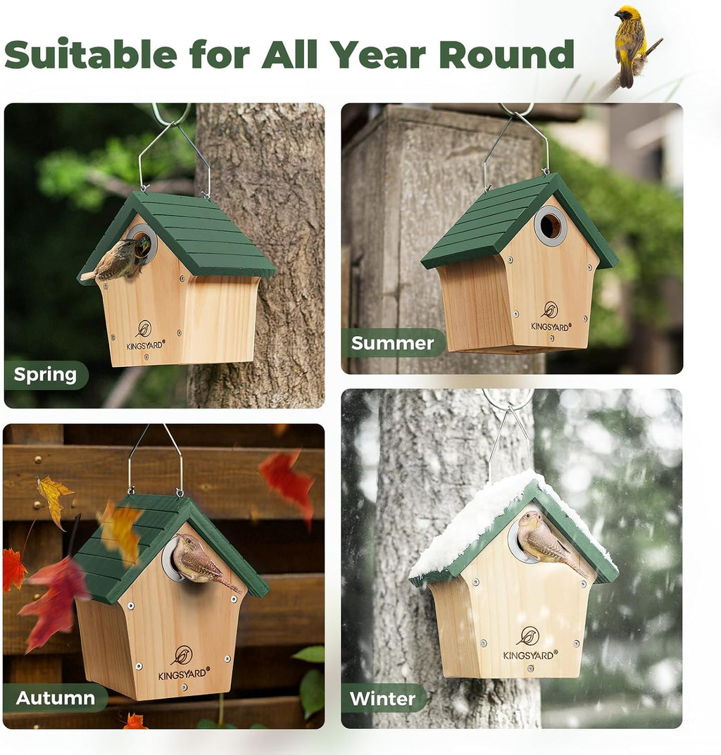 Kingsyard Cedar Hanging Bird House with Metal Predator Guard for Wren | Cedar Wren House with 1-inch Entry Hole, Metal