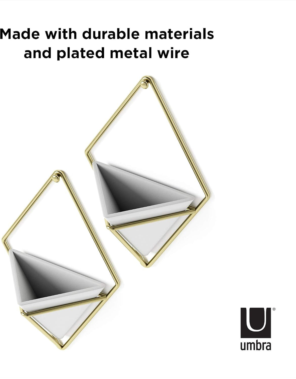 Umbra Trigg Hanging Planter for Small Plants, Set of 2, Small, White/Brass