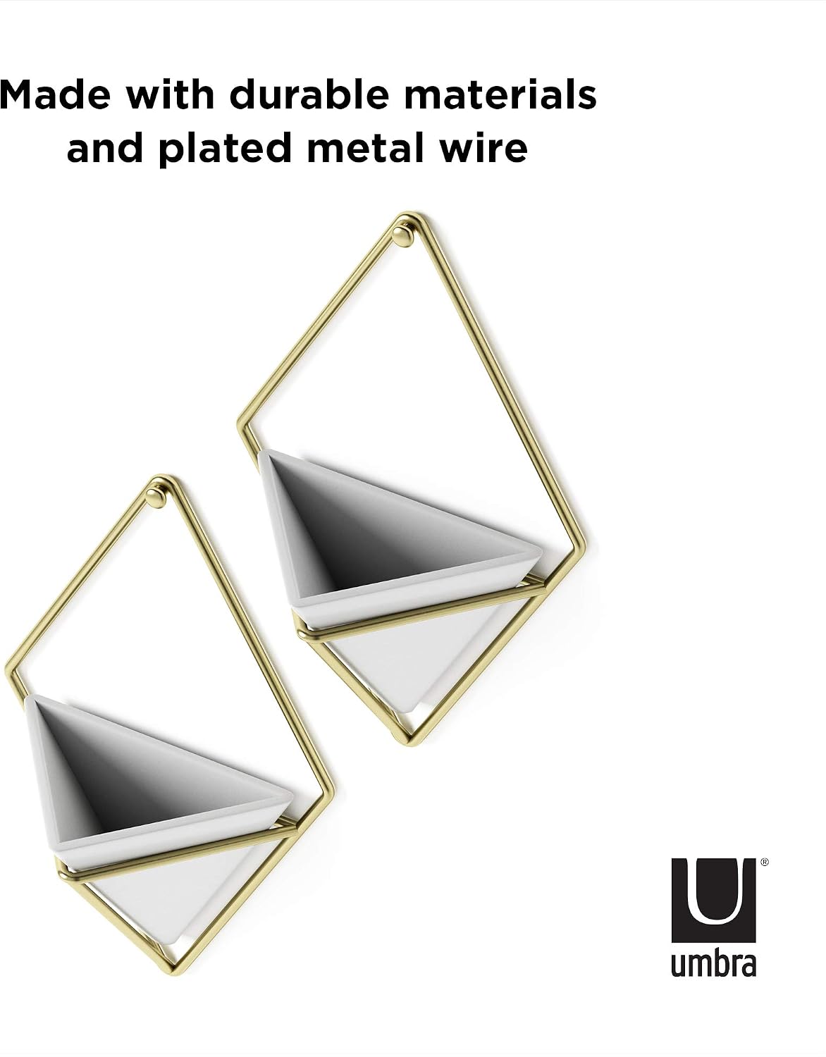 Umbra Trigg Hanging Planter for Small Plants, Set of 2, Small, White/Brass