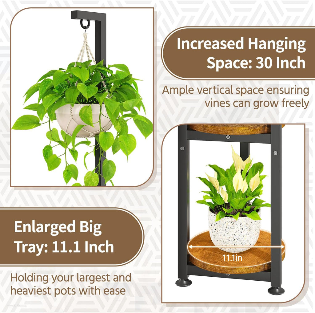 LASZOLA Hanging Plant Stand Holder Indoor Outdoor Tall, 4 Tier Black | Large Heavy Duty Metal Vertical Corner Hanger