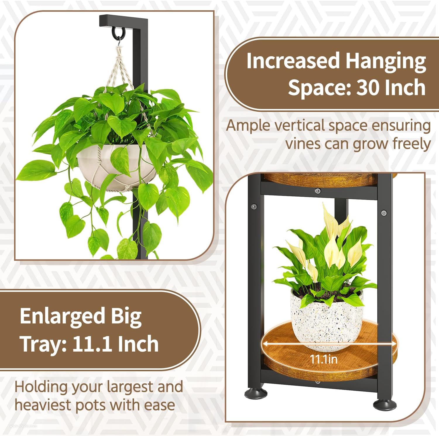 LASZOLA Hanging Plant Stand Holder Indoor Outdoor Tall, 4 Tier Black | Large Heavy Duty Metal Vertical Corner Hanger