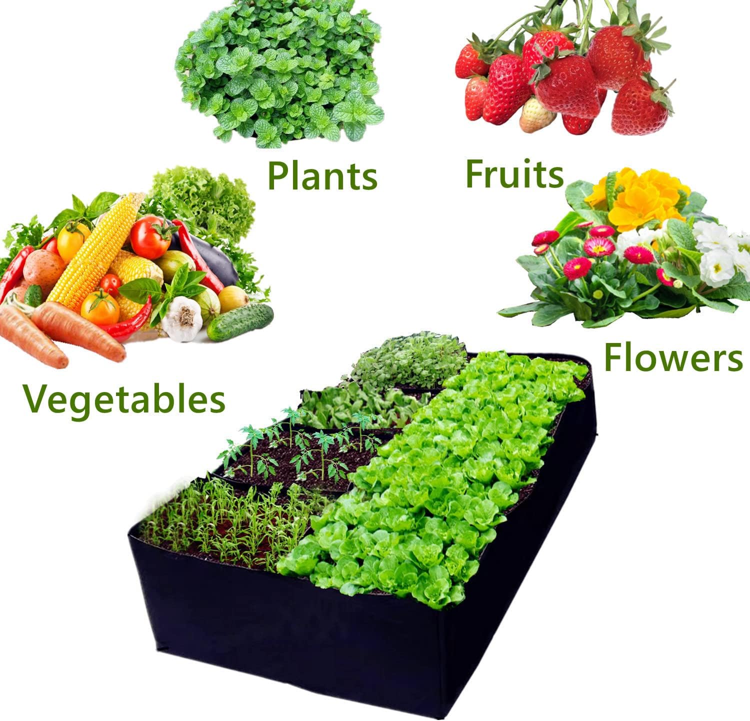 Niurui Fabric Raised Garden Bed 128 Gallon 8 Holes Rectangle 400G Thick Nonwoven Gardening Grow Bags Planting Container