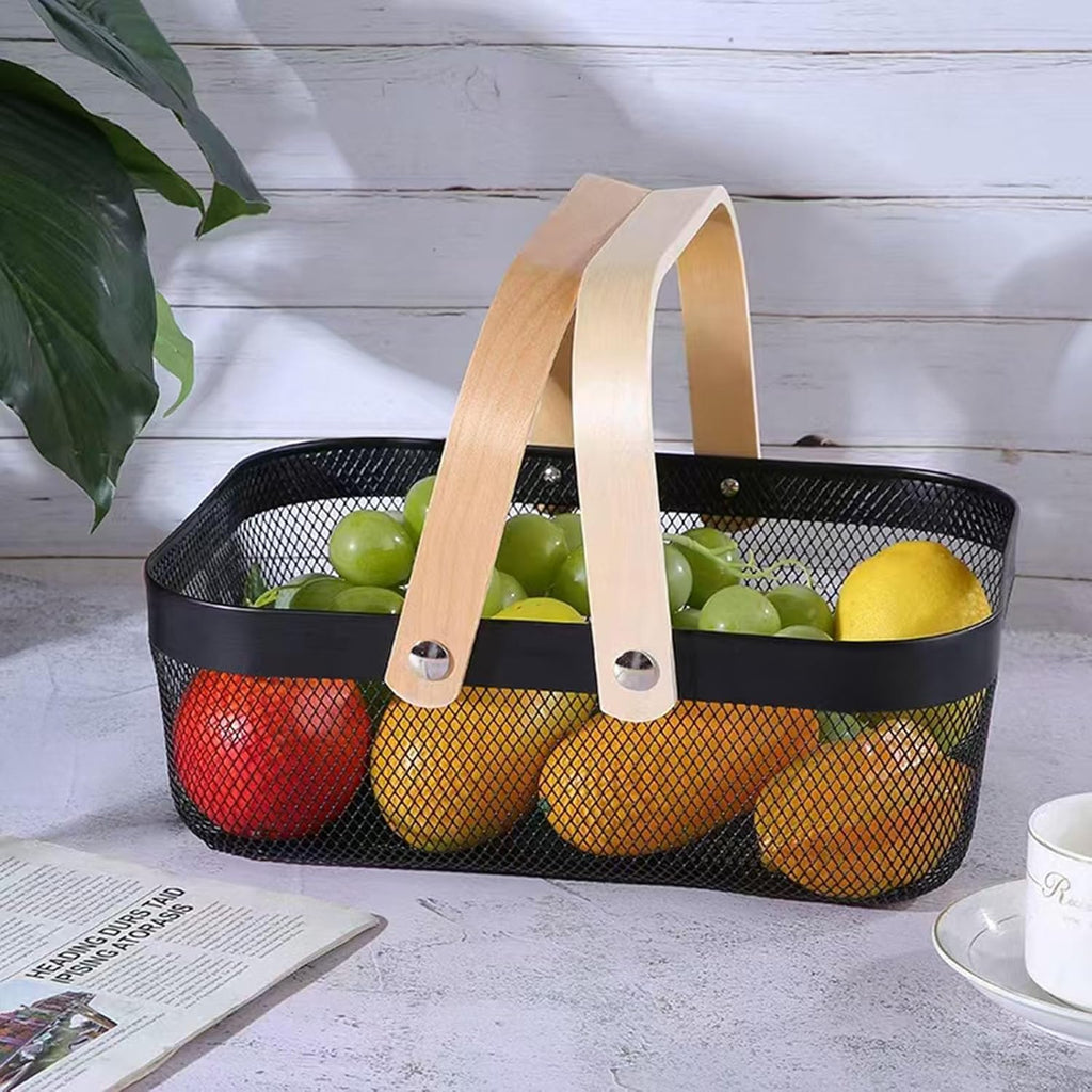 AJIODA Metal Mesh Steel Basket, Storage Organizer Basket Garden Harvest Basket Multi-functional Kitchen Fruit Baskets