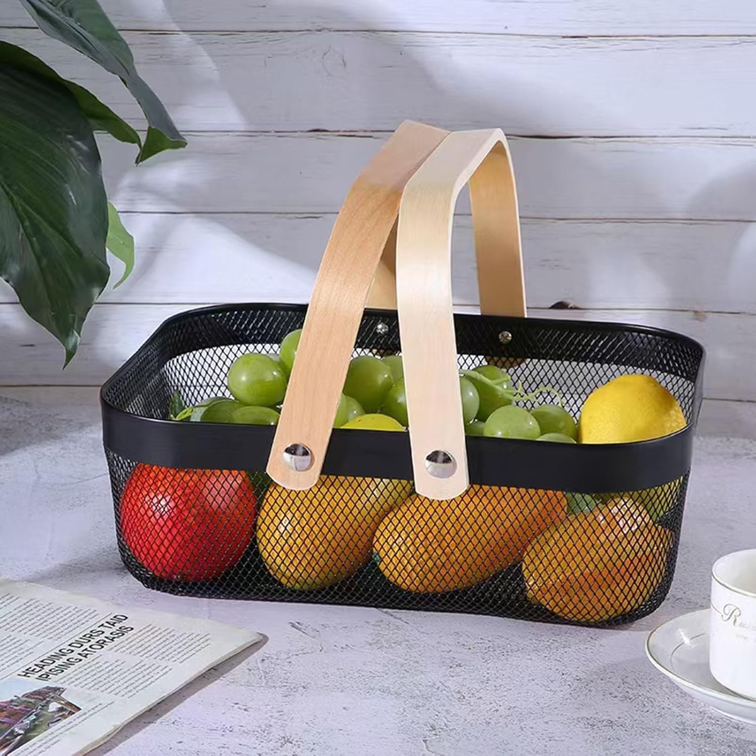 AJIODA Metal Mesh Steel Basket, Storage Organizer Basket Garden Harvest Basket Multi-functional Kitchen Fruit Baskets