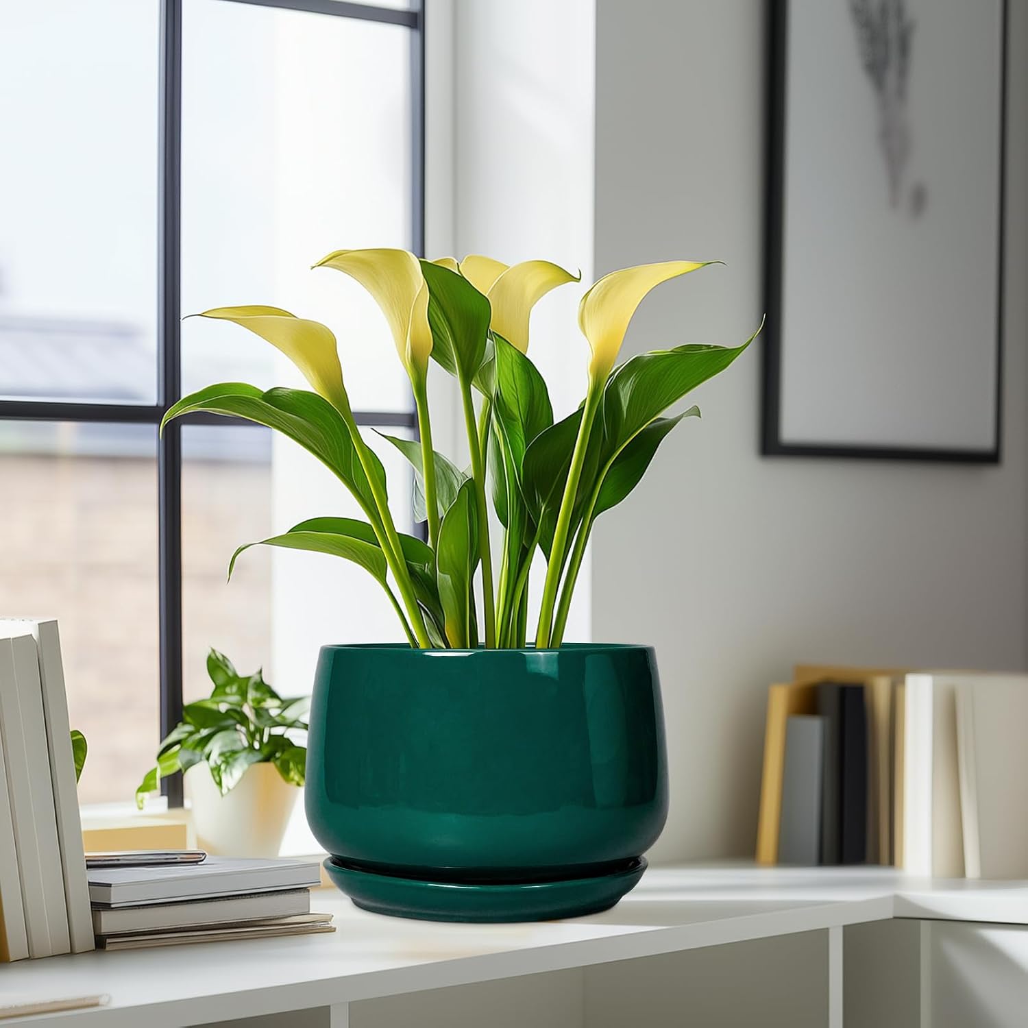 G EPGardening Ceramic Pots for Plants - 9 Inch Ceramic Planter for Indoor Plants, Round Planter with Drainage and