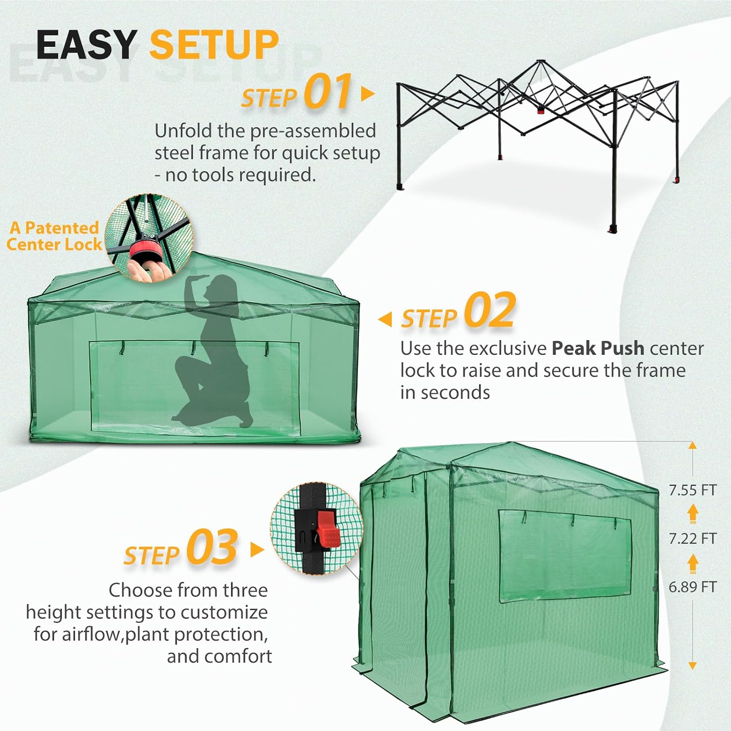 EAGLE PEAK 8x6 Easy Setup Pop Up Greenhouse, Clear/Green | Walk-In Greenhouses for Outdoors, Green House for Winter