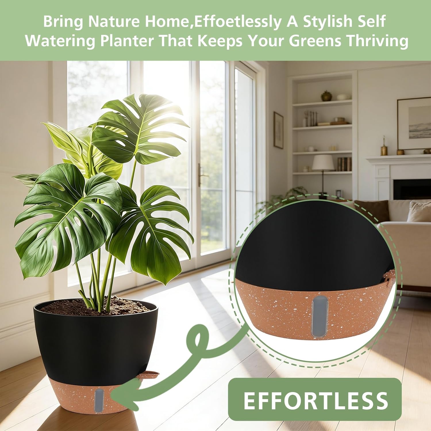 Self Watering Pots with Water Level Indicator, 12" 10" 9" 8" Large Plastic Flower Pots with Mesh Drainage Hole and