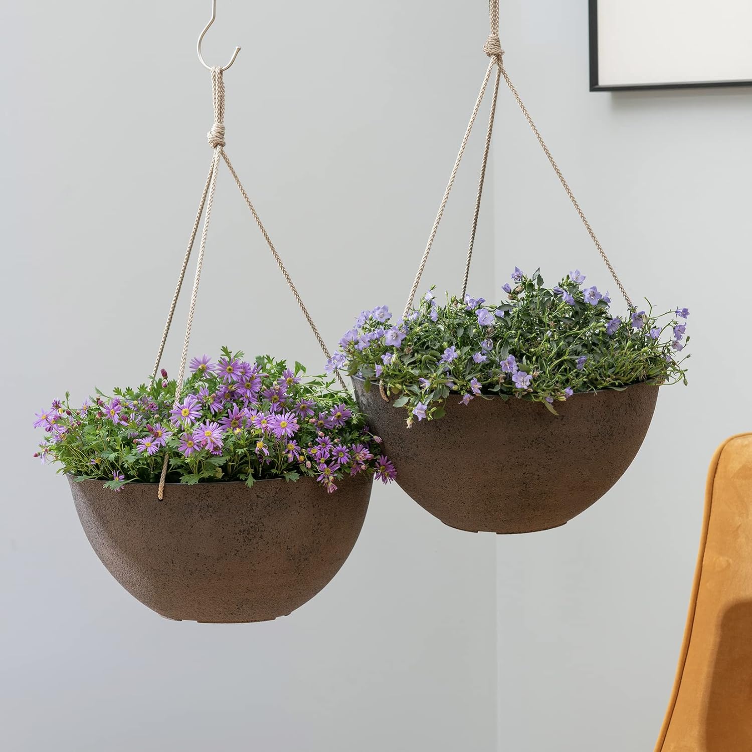 LA JOLIE MUSE Hanging Planter Baskets for Outdoor Plants, Set of 2, 13 Inch | Large Hanging Baskets with Drainage