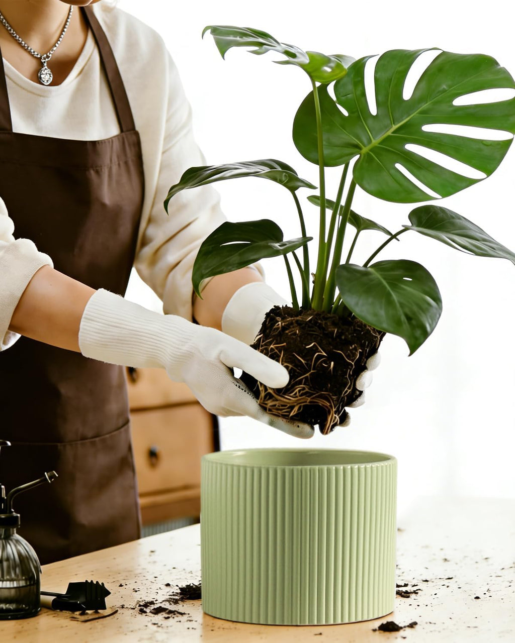 Ceramic Plant Pots, 8.1 + 6 Inch Planters for Indoor Plants, Modern Flower Pot for Plant with Drainage, Medium Cylinder