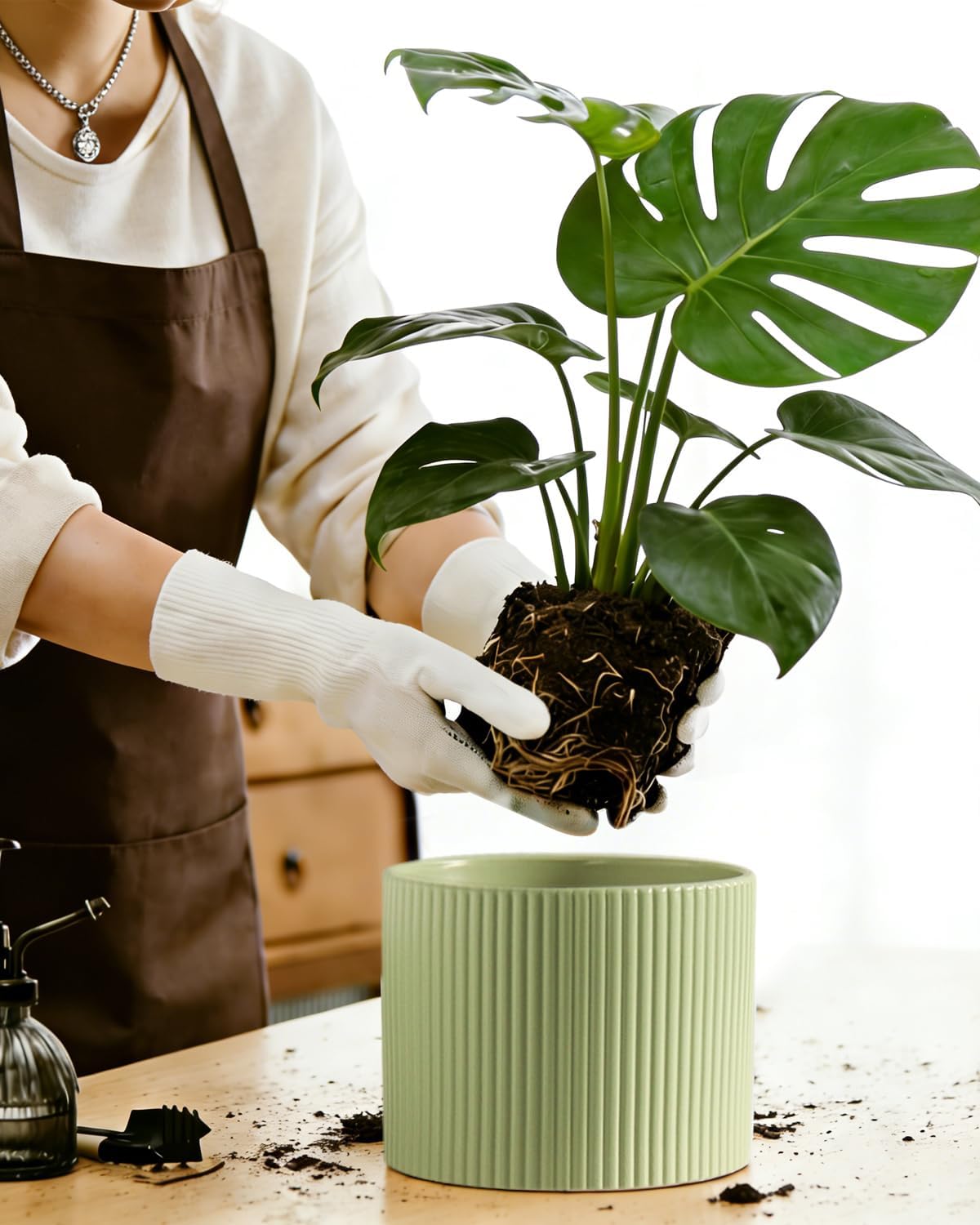 Ceramic Plant Pots, 8.1 + 6 Inch Planters for Indoor Plants, Modern Flower Pot for Plant with Drainage, Medium Cylinder