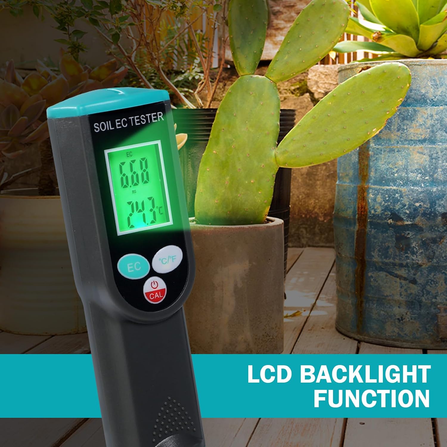 Digital Soil EC Meter 2-in-1 Porfessional Plants EC Temperature Tester Meter with Corded Sensor, Backlight LCD Display