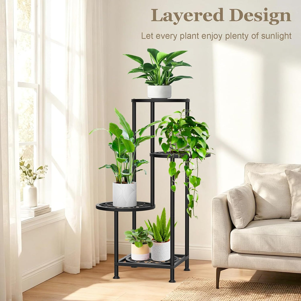4 Tier Plant Stand Indoor Outdoor, Tall Metal Corner Flower Shelf Holder for Multiple Plants, Space-Saving Rustproof