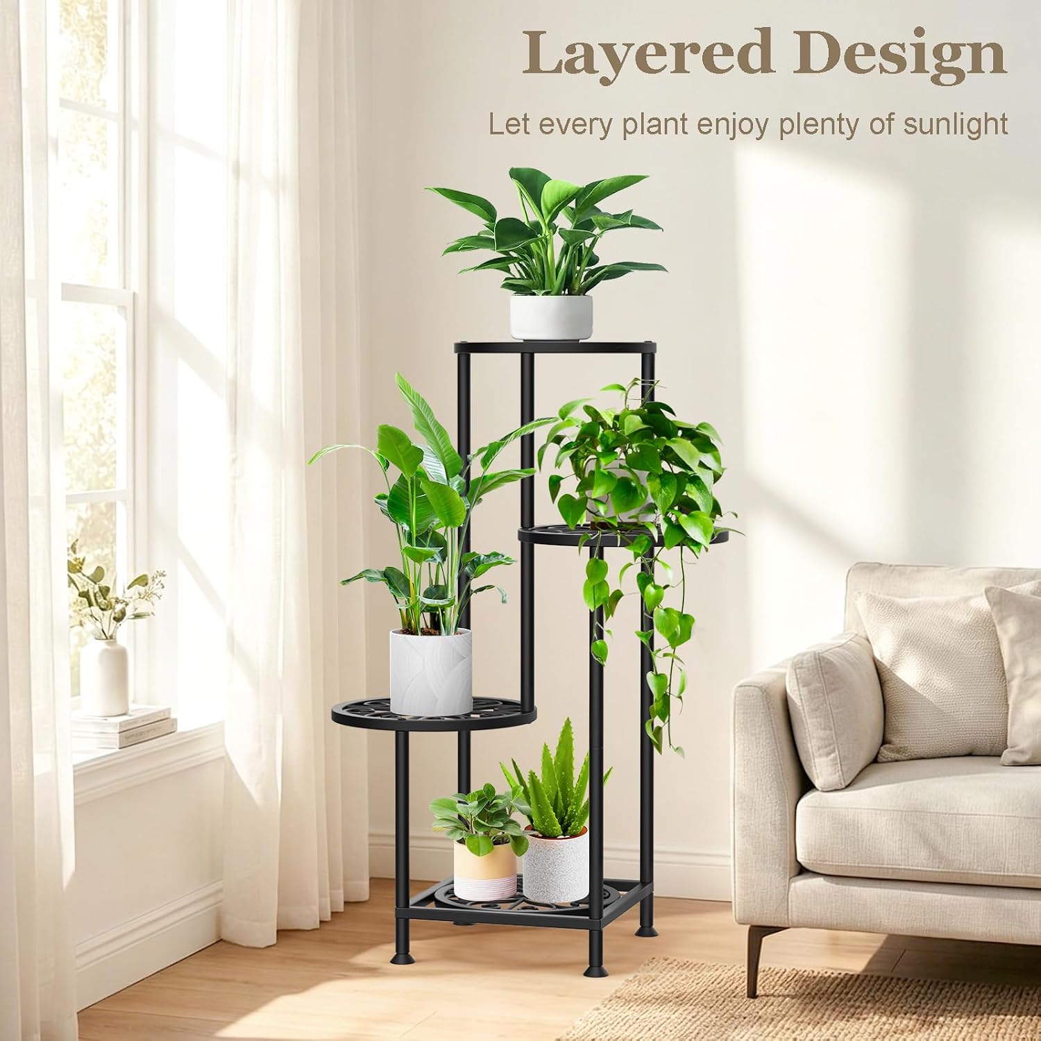 4 Tier Plant Stand Indoor Outdoor, Tall Metal Corner Flower Shelf Holder for Multiple Plants, Space-Saving Rustproof