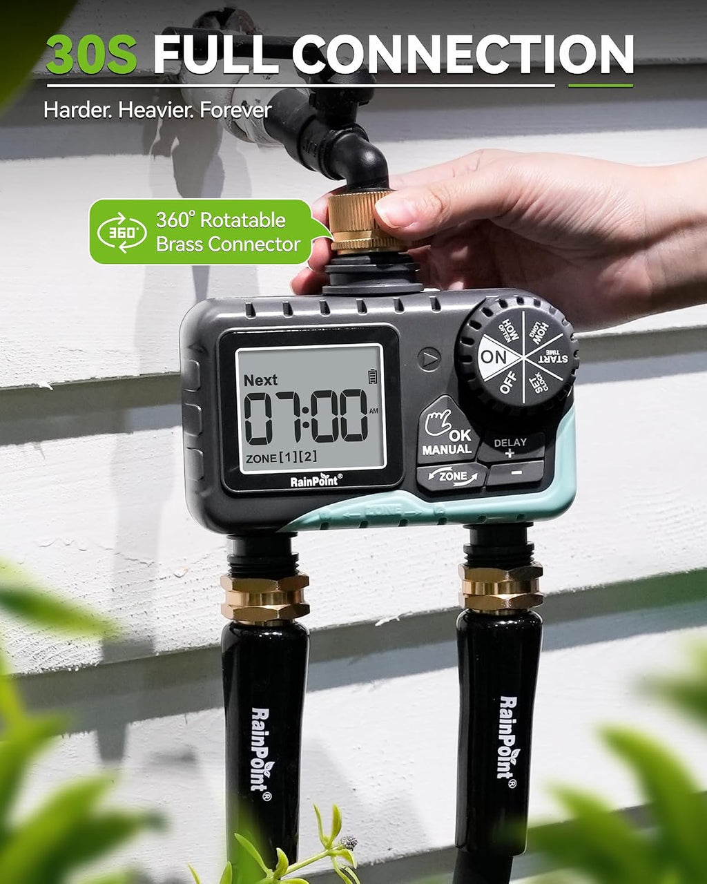 RAINPOINT Water Timer for Garden Hose - Sprinkler Timer with Brass Swivel - Rain Delay/Manual Watering/Automatic