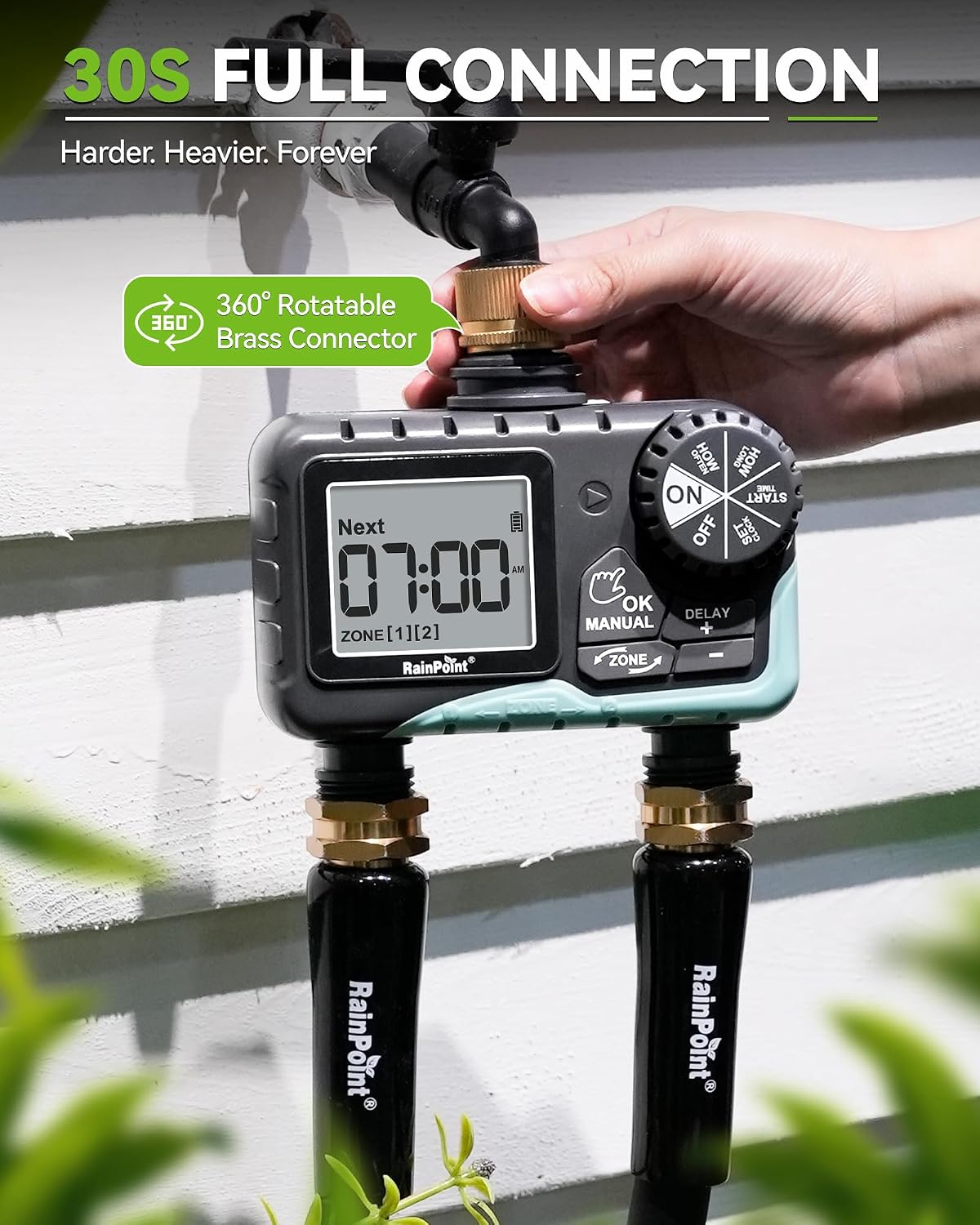 RAINPOINT Water Timer for Garden Hose - Sprinkler Timer with Brass Swivel - Rain Delay/Manual Watering/Automatic