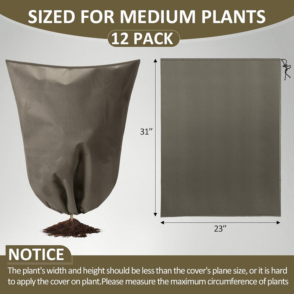 12 Packs Winter Plant Covers Freeze Protection Drawstring Tree Cover 23.62 x 31.5 in Large Reusable Frost Protection