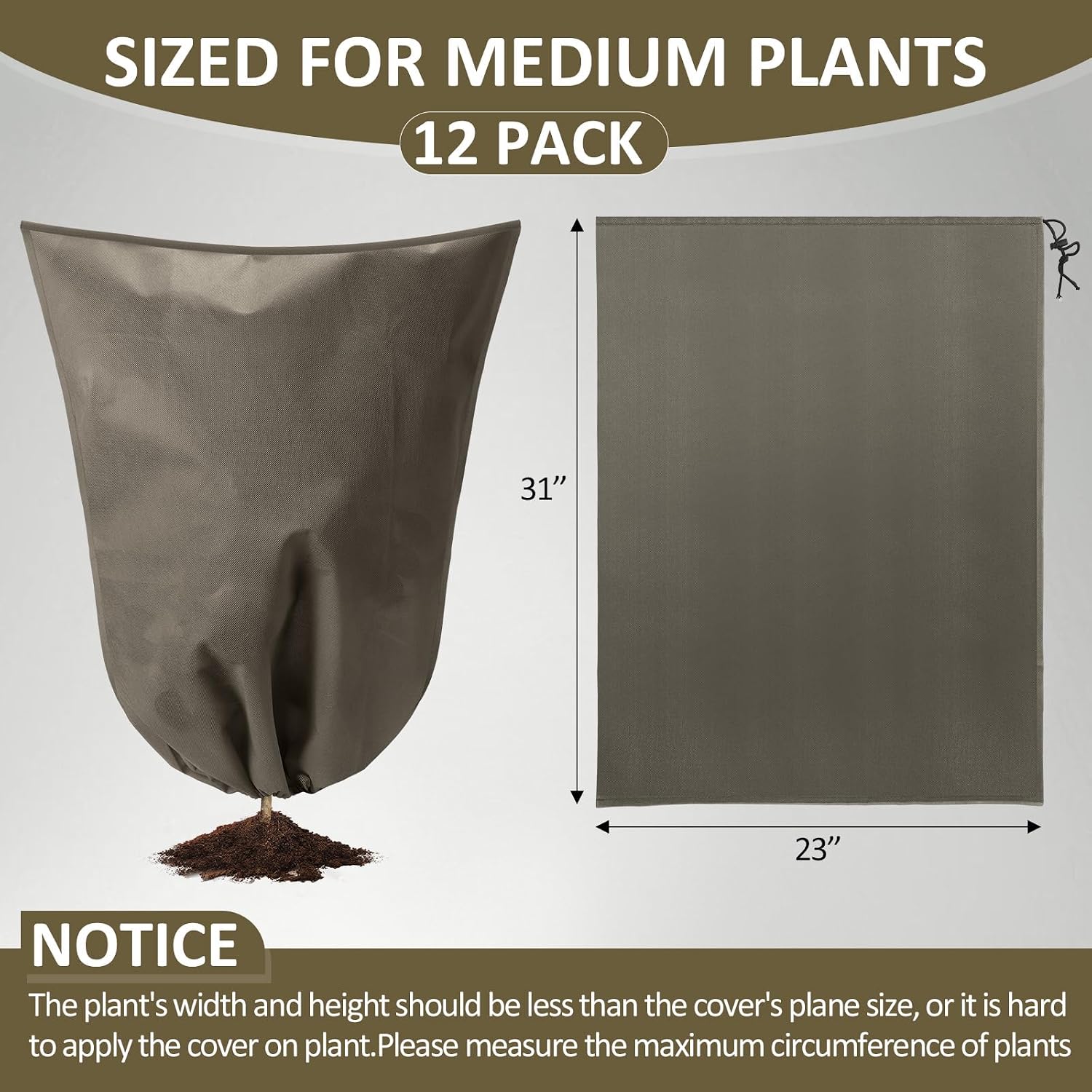 12 Packs Winter Plant Covers Freeze Protection Drawstring Tree Cover 23.62 x 31.5 in Large Reusable Frost Protection