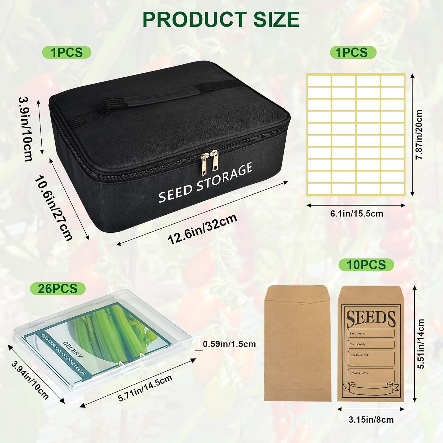 26 Slots Seed Storage Organizer Box with 10 Seed Envelopes, Oxford Cloth Seeds Storage Container with Insulated Bag