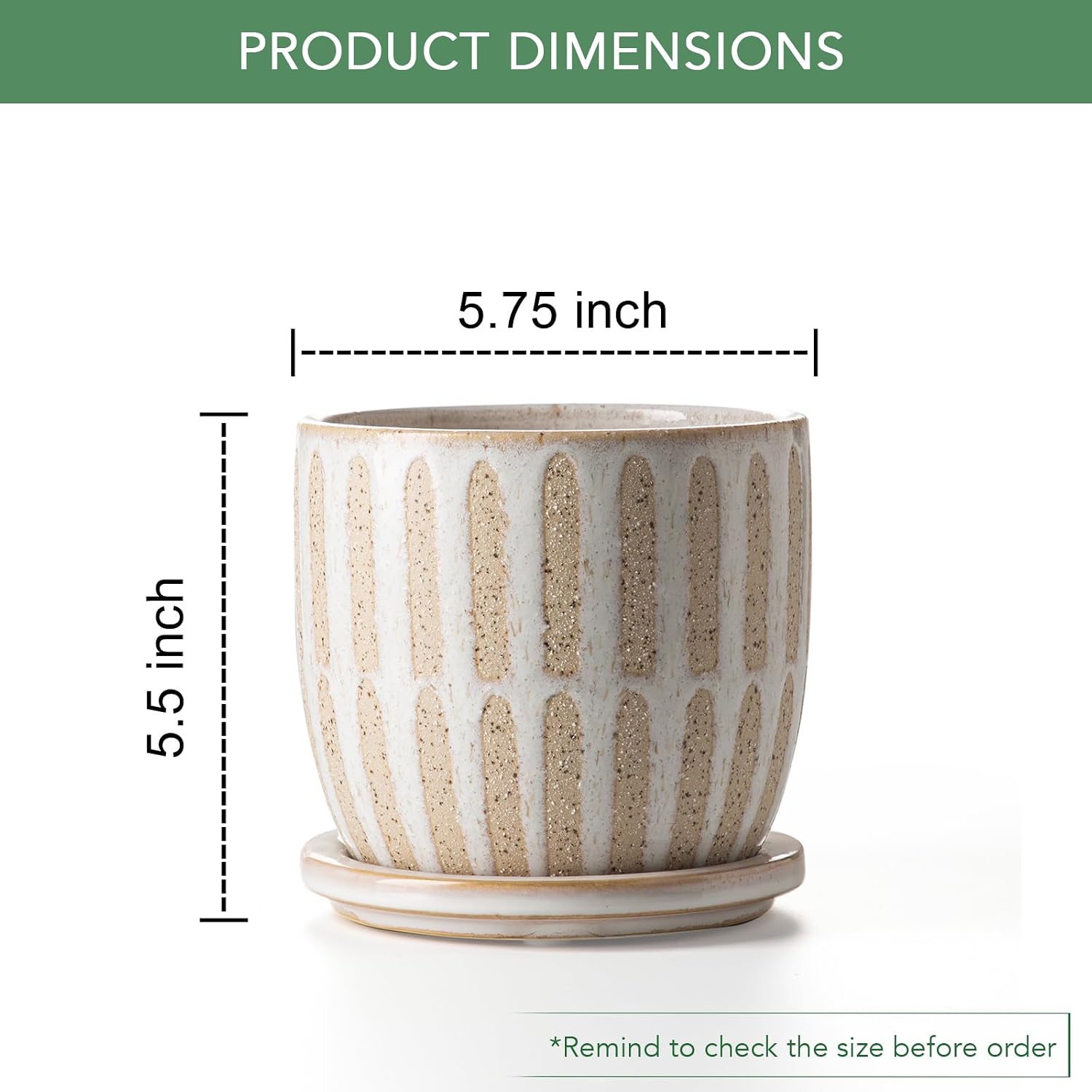 Ceramic Flower Pots Indoor-Outdoor: 5.75 Inch Planters with Drainage Holes & Saucer - Modern Decorative Plant Pots