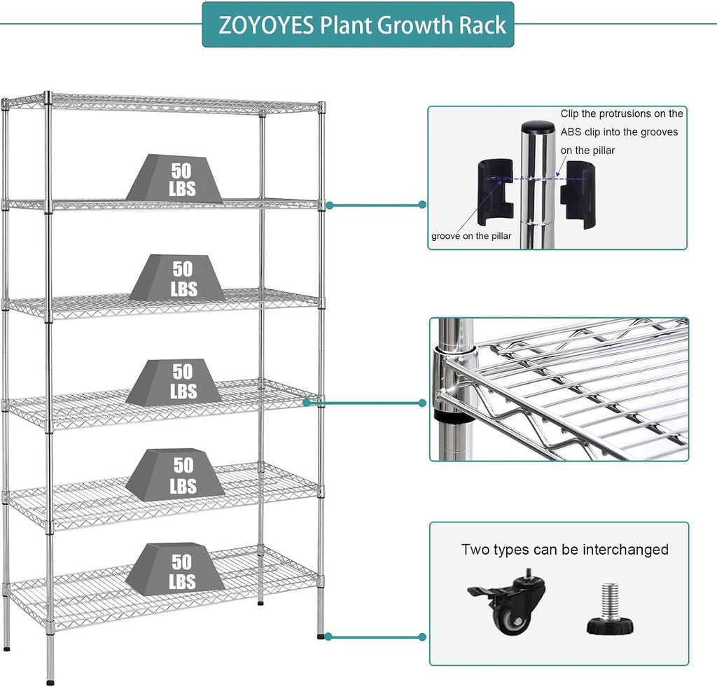 Indoor Greenhouse 6-Tier Plant Stand with Grow Lights & Cover | Fully Covered, Thermometer & Timer | 5 Sets T8 Lights