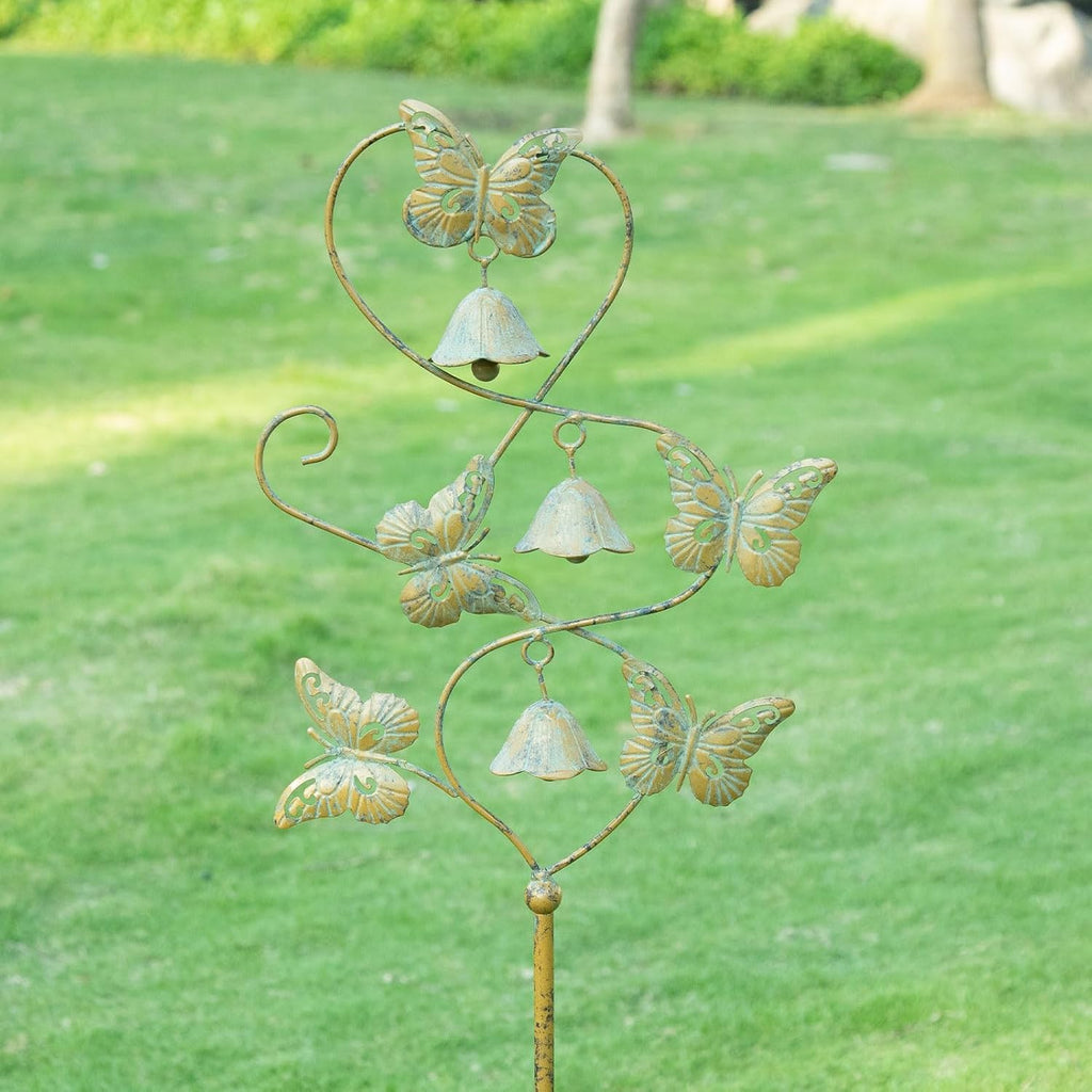 Butterflies Metal Garden Decor,Outdoor Decorative Garden Stakes with Bells | 47.6"H Butterfly Garden Stakes,Yard