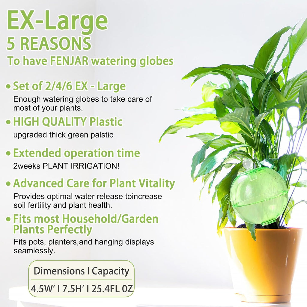 Self Watering Globes – Extra Large, 25.4 fl oz, Terracotta Spikes | Slow-release indoor/outdoor. 750ml (25.4 oz), lasts