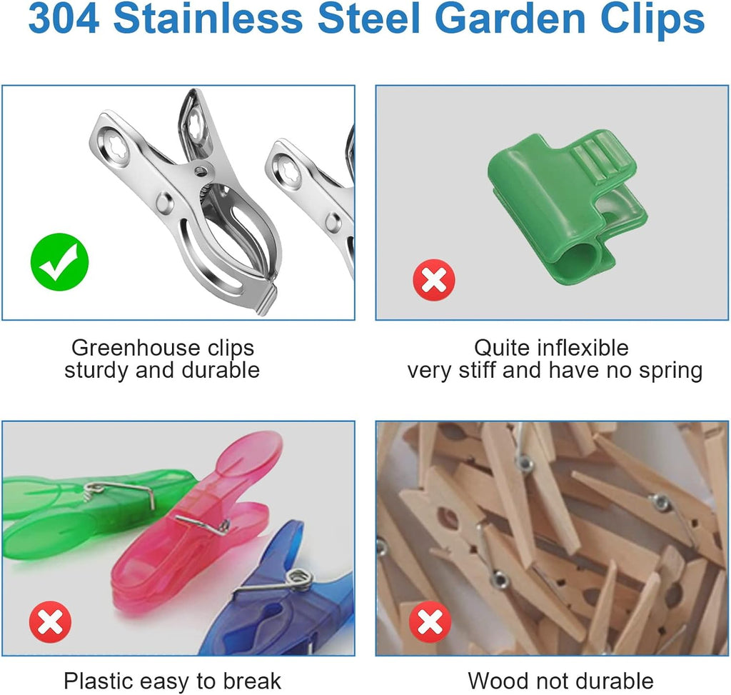 120 Pcs Greenhouse Clips, Garden Clips for Netting, Stainless Steel Greenhouse Clamps, Have a Strong Grip to Hold Down