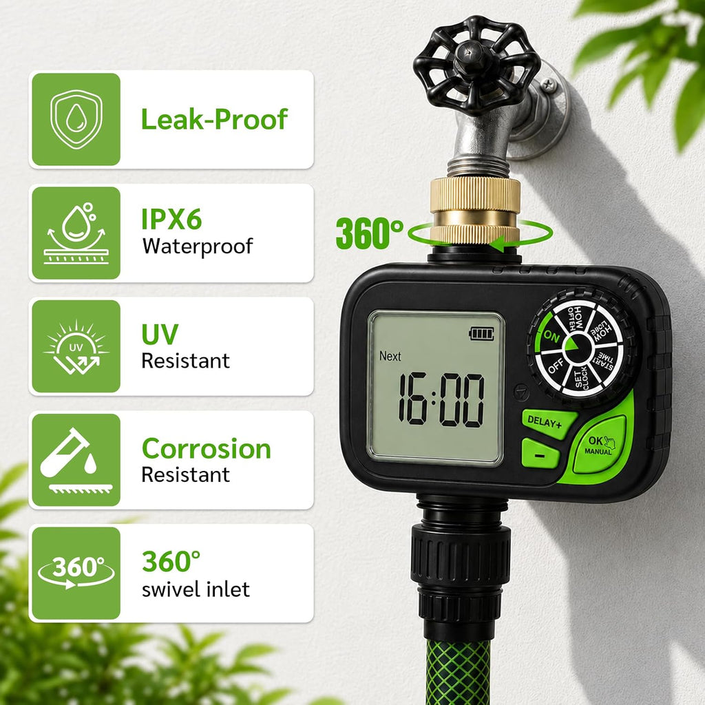 Sprinkler Timer for Garden Hose, Water Timer with Rain Delay, IP55 Weatherproof, Fits Standard 3/4" NH Hose Faucet