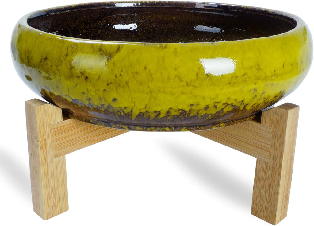ARTKETTY Ceramic Succulent Planter, 10 inch with Stand, 2.2lb Lava Rock Pebbles, Planting Tools - Indoor Plants