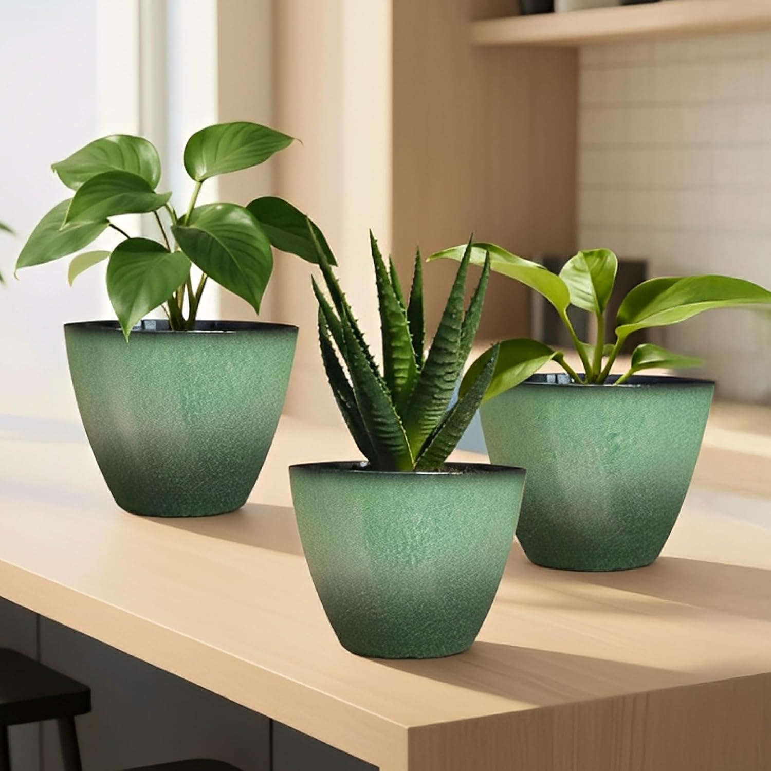 Vanslogreen 8 inch Flower Pots for Indoor Plants, 4 Pack Plastic Plant Pots for Plants with Drainage Holes, Indoor