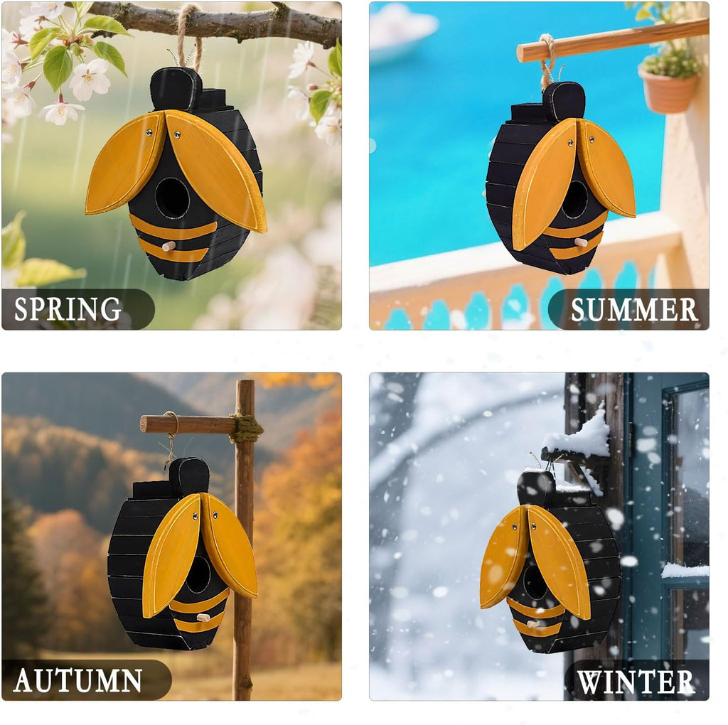 Bee Shaped Wooden Birdhouse - Handmade Bird Houses for Outside - Cute Bee Design for Garden Decoration