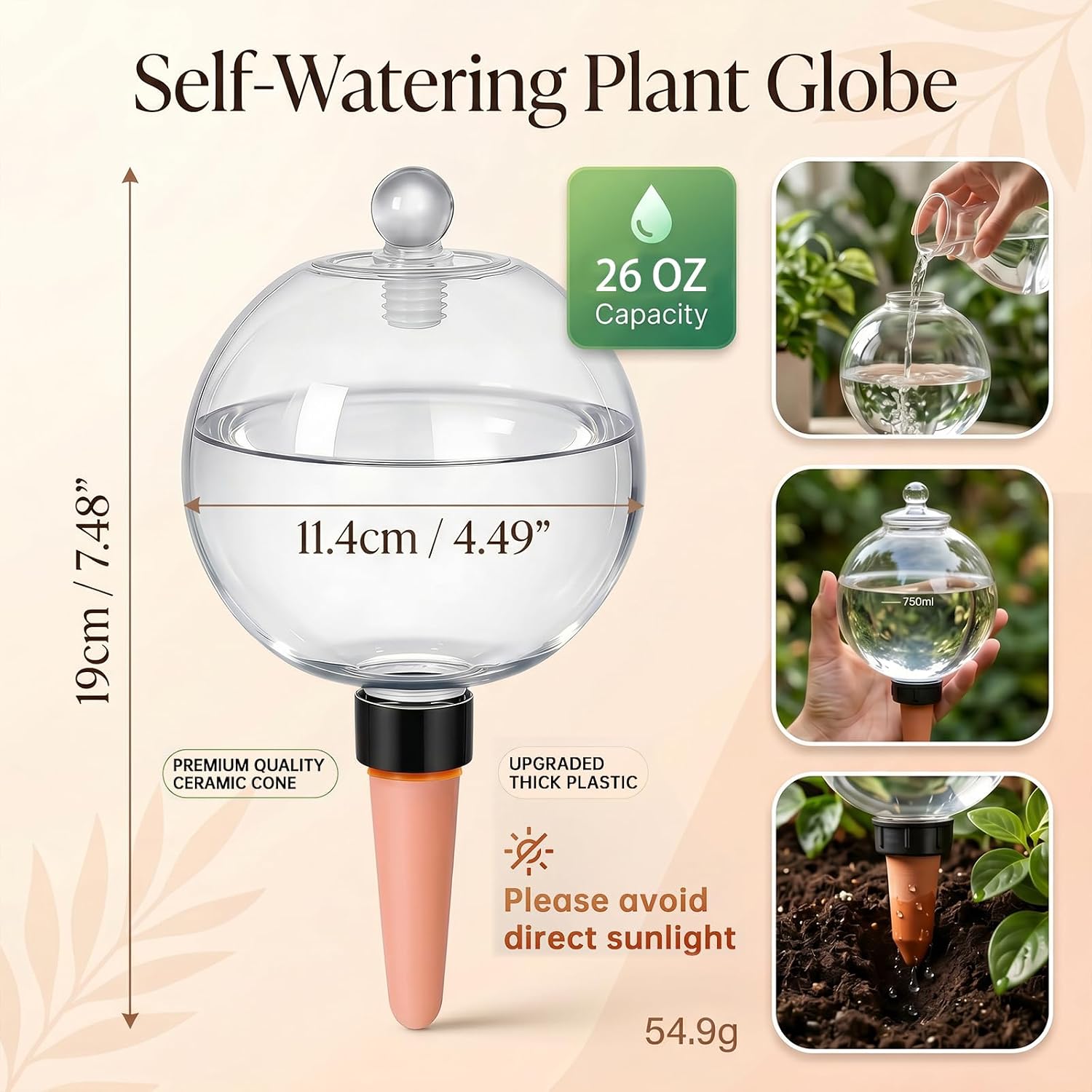 2 Pack 26 oz Extra Large Plant Self Watering Globes to 3 Weeks Watering | Shuomeng Extra Large Self Watering Globes