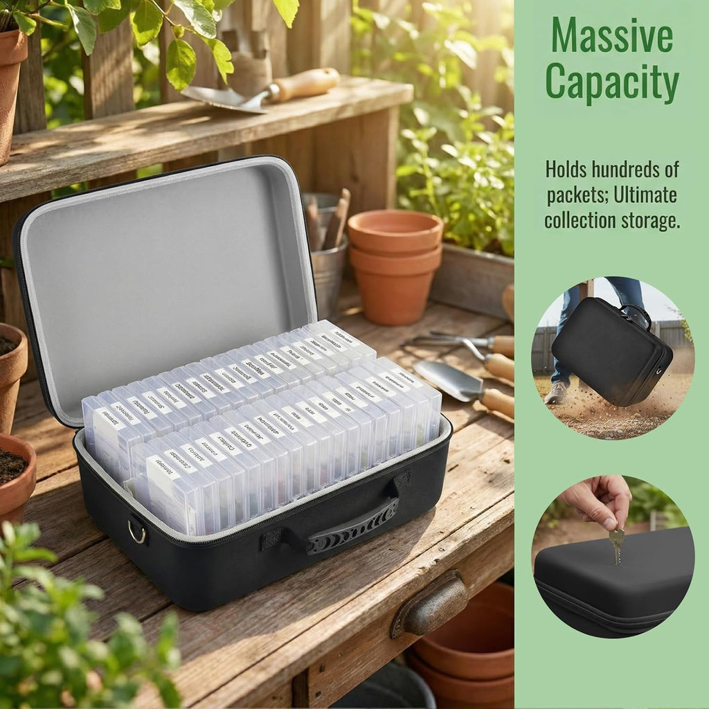 Seed Storage Organizer Case 36-Slot Hard Shell Seed Packet Holder Label Kit | Seed Packet Organization Keeps Vegetable