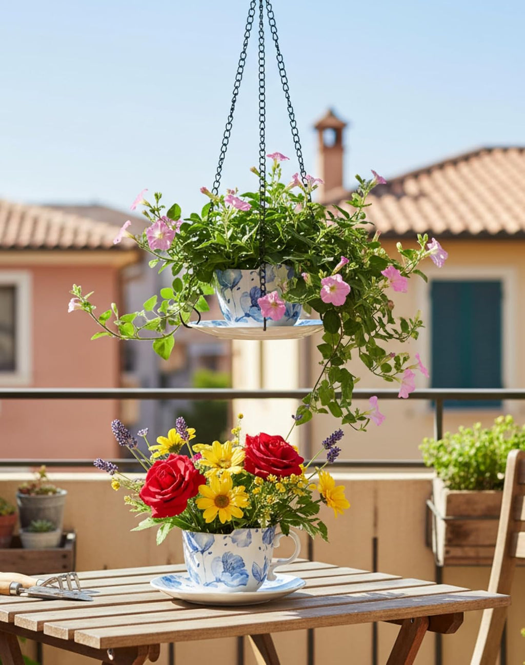 TEATALK Hanging Planters for Indoor Plants, Ceramic Pots with Drainage Hole, 6.3 Inch Hanging Planter with Chain