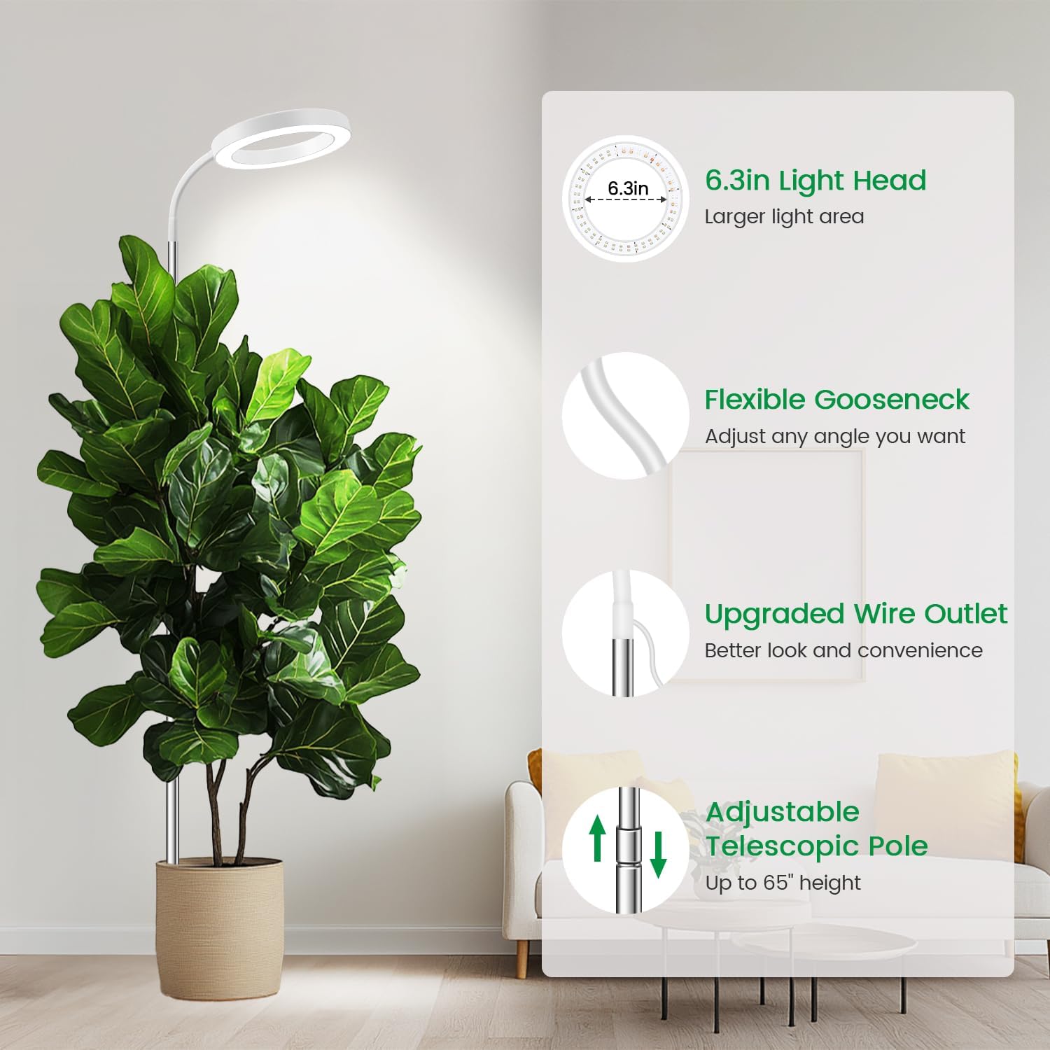 Halo Grow Light, Full Spectrum with Gooseneck, 3 Pack | 6000K Plant Light,3 Colors Modes,5 Dimmable Levels,6/12/16H